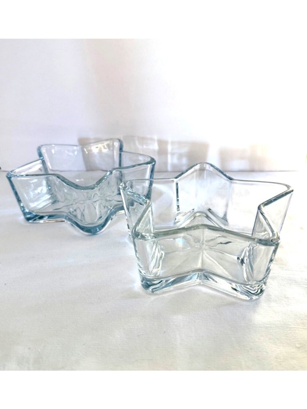 Heavyweight Glass Star Dishes Pair Thick Clear Star Bowls Music Theater Decor